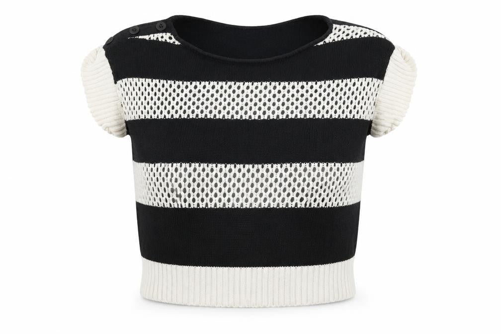 Front view of Preworn women’s multicoloured striped jumper, size UK 10