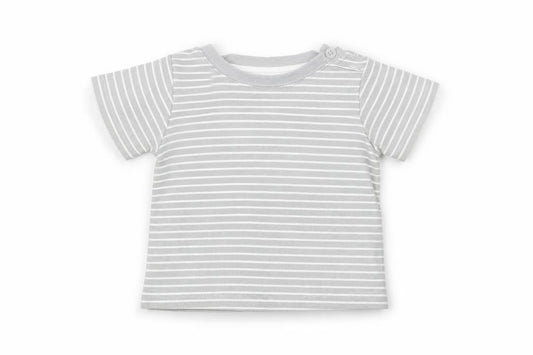 Front view of Early Days Baby Grey Striped Basic T-Shirt, size 6-9, Months