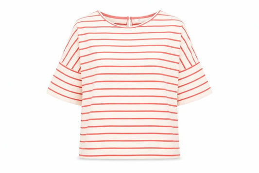 Front view of Adini women’s multicoloured striped basic t-shirt, size XS