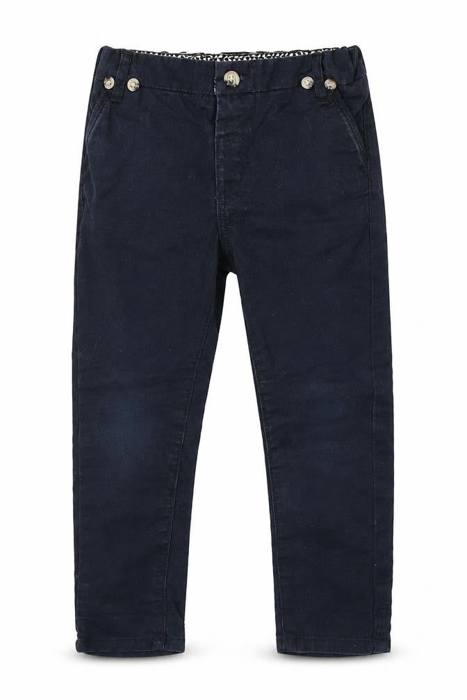 Front view of Matalan girls’ blue chino trousers, size 2-3, years