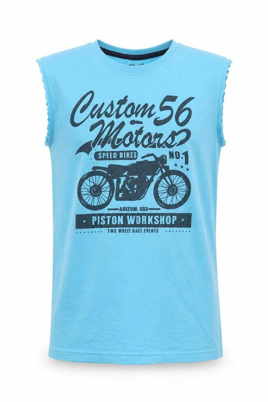 Front view of Rebel girls’ blue basic t-shirt, size 10-11, years