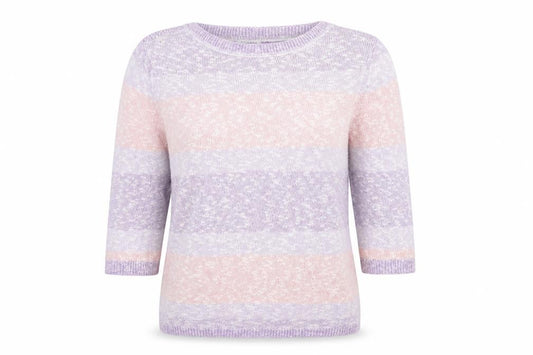 Front view of Damart women’s multicoloured striped jumper, size UK 10