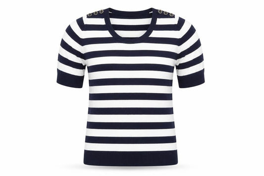 Front view of Planet women’s multicoloured striped pullover sweatshirt, size XS