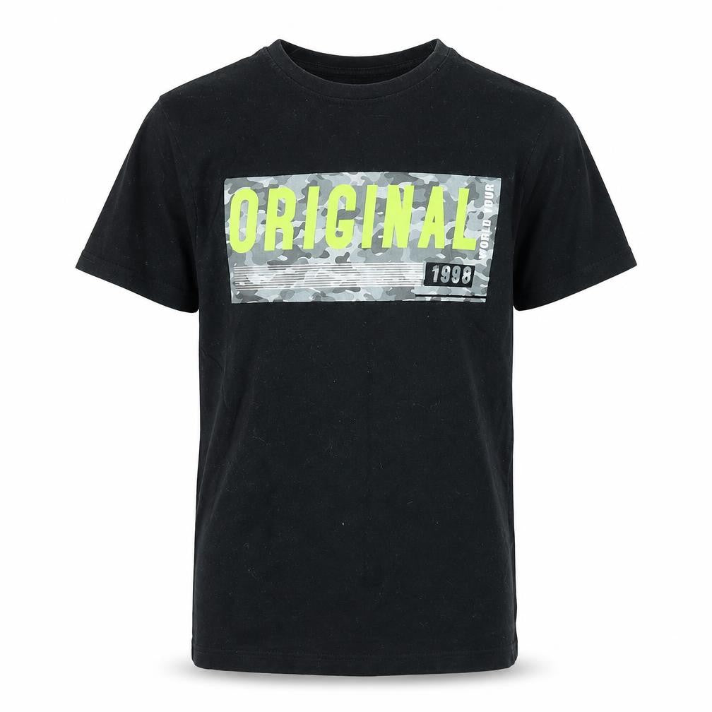 Front view of Primark boys’ black basic t-shirt, size 9-10, years