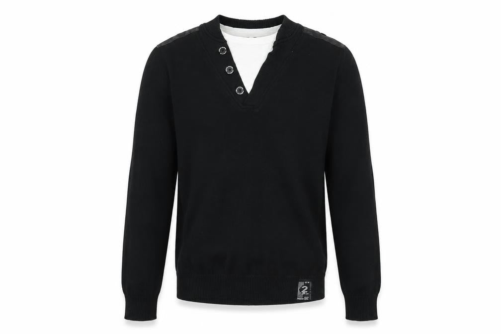 Front view of UrbanSpirit men’s black pullover sweatshirt, size S