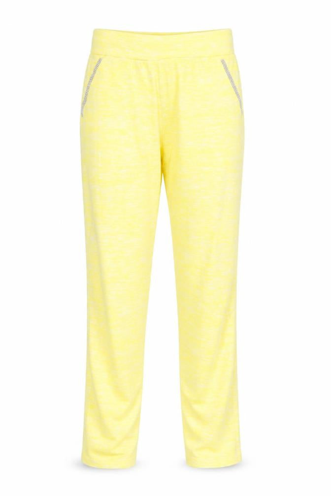 Front view of Preworn women’s yellow striped cami lounge pants, size UK 10