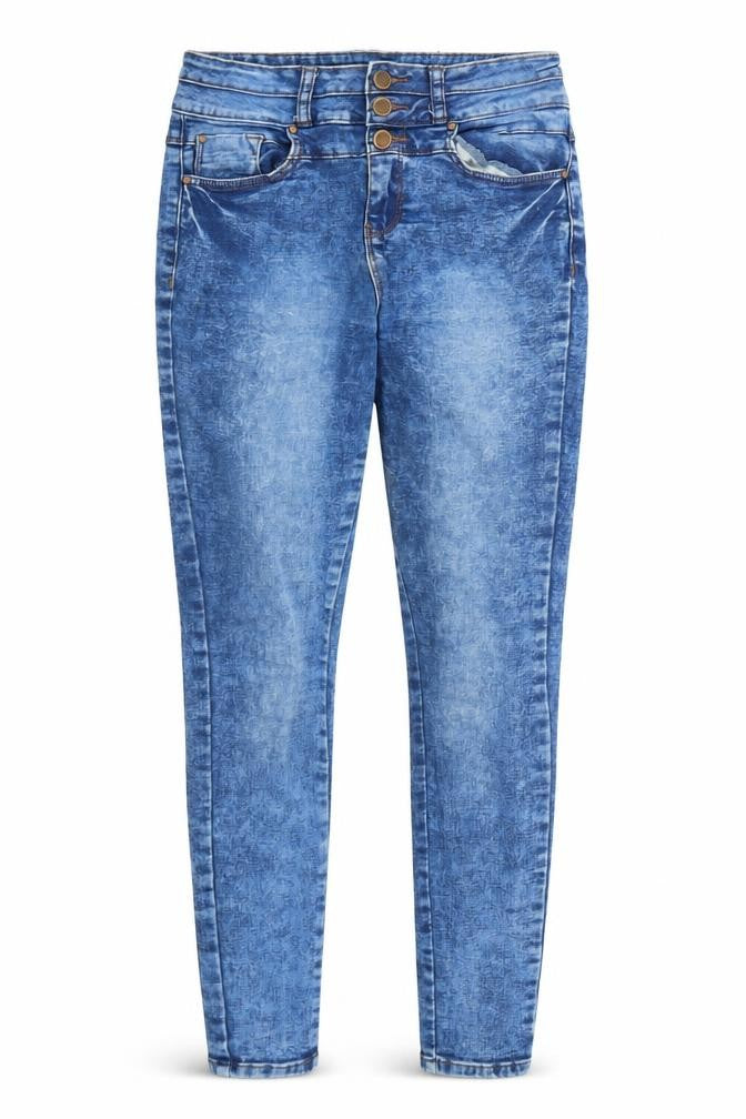 Front view of New Look women’s blue skinny jeans, size UK 8, 27-inch leg