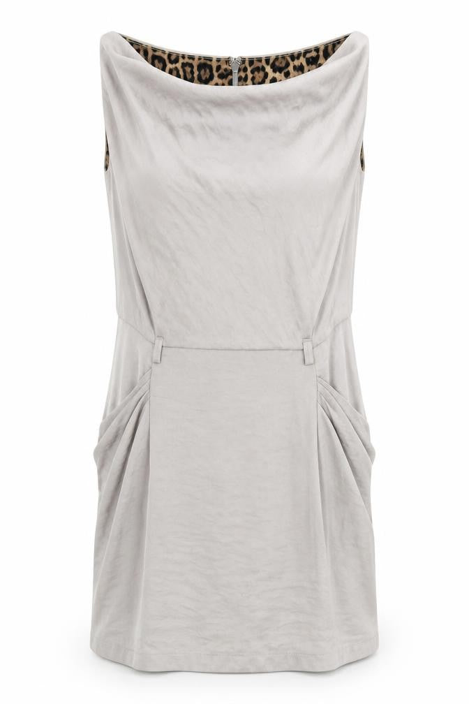 Front view of women’s silver tank dress, size UK 12