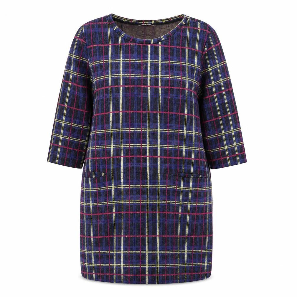 Front view of Tu women’s blue check t-shirt dress, size UK 14