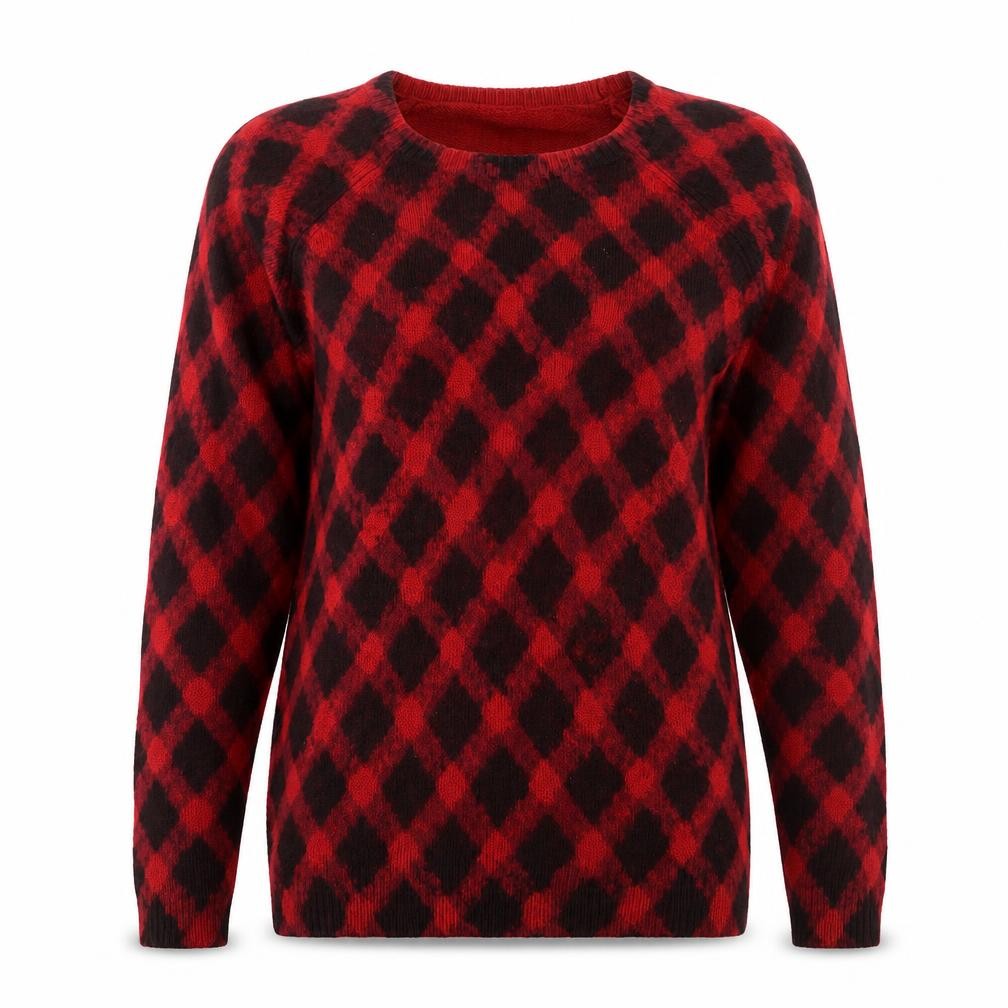 Front view of Marks & Spencer women’s multicoloured check knit jumper, size UK 10