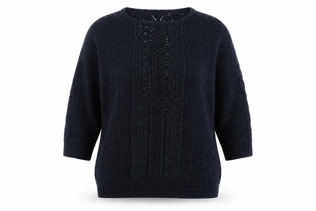 Front view of H&M women’s blue knit jumper, size M
