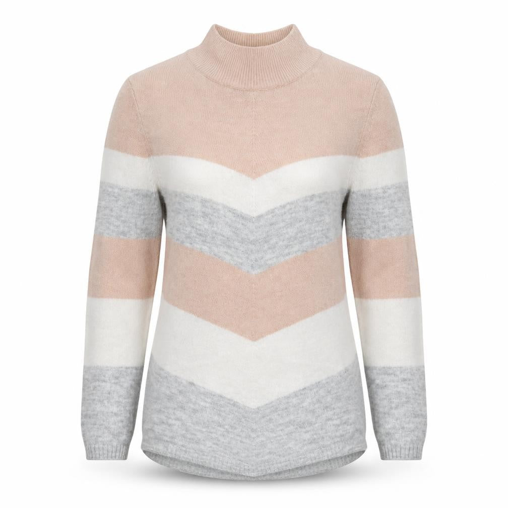 Front view of M&Co women’s multicoloured striped knit jumper, size UK 10