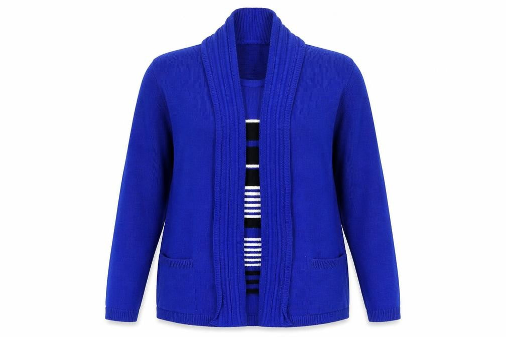 Front view of Preworn women’s blue striped jumper, size M
