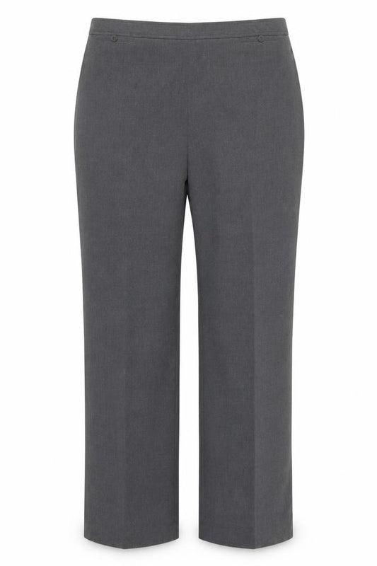 Front view of Bonmarché women’s grey trousers, size UK 16, 27-inch leg