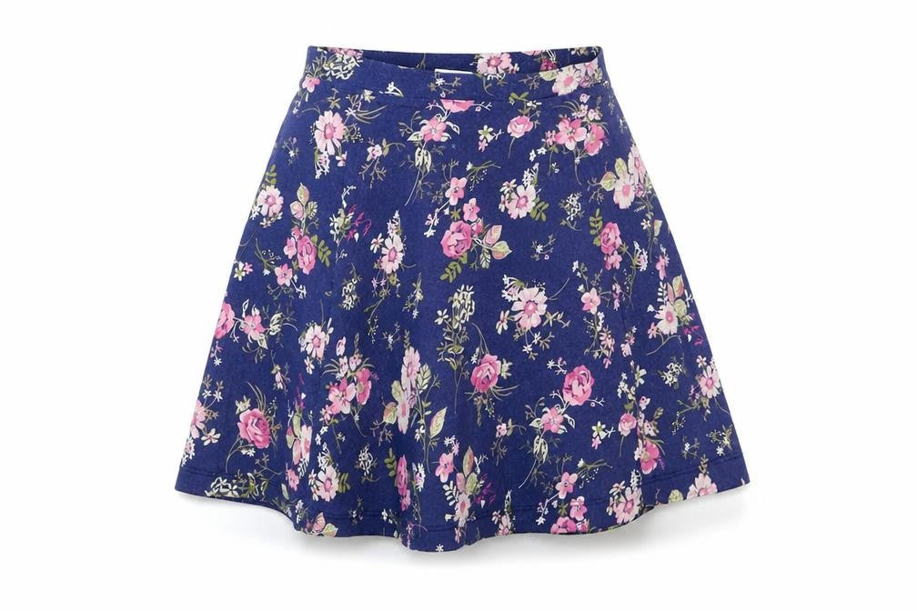 Front view of Terranova women’s blue floral a-line skirt, size S