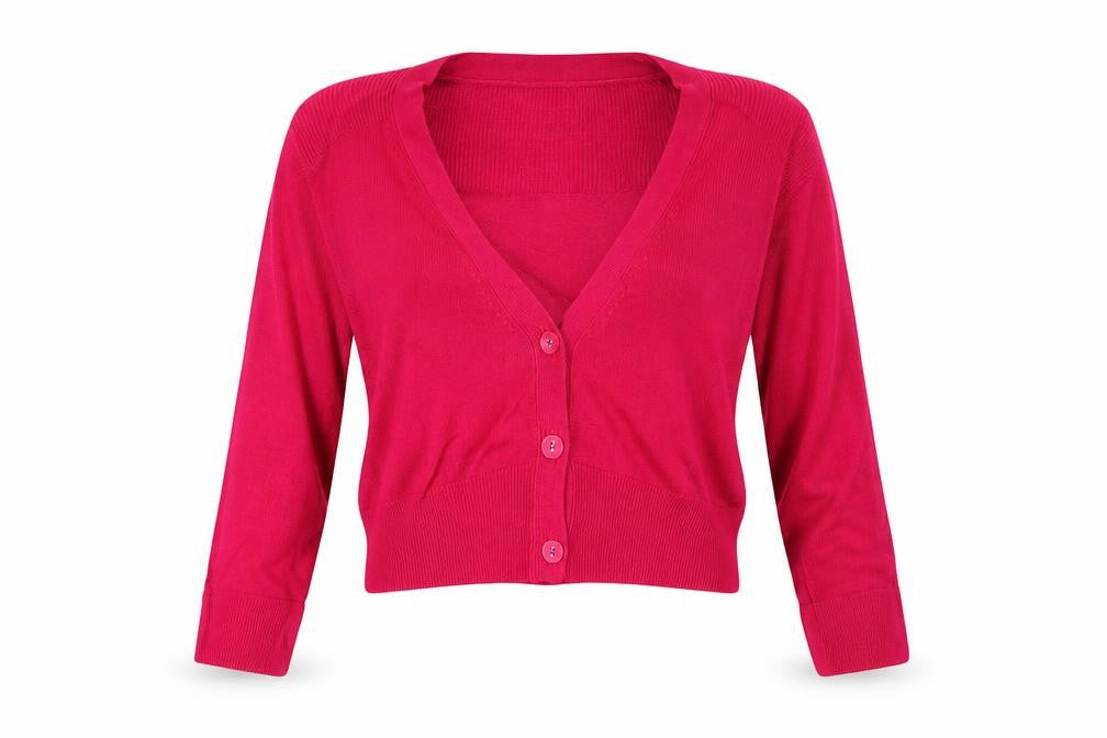Front view of Marks & Spencer women’s pink cardigan jumper, size UK 14