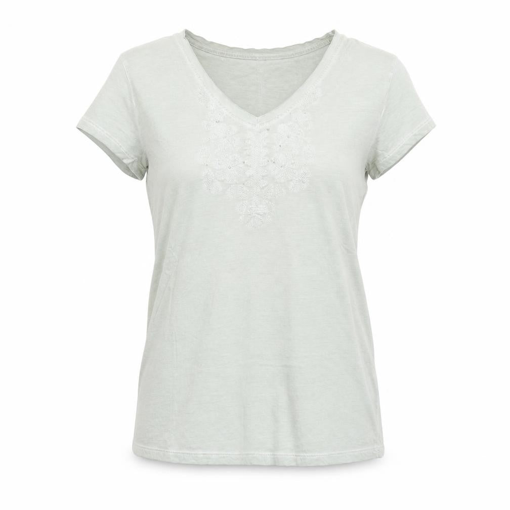 Front view of Belle & Rebel women’s green basic t-shirt, size S