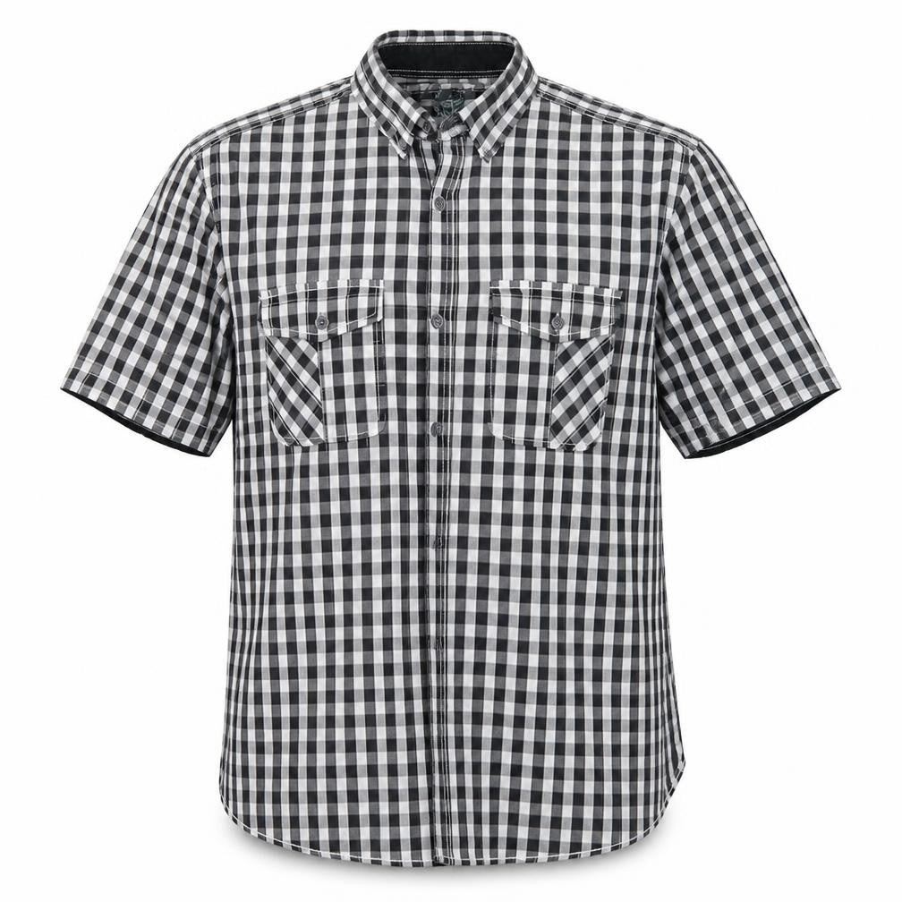 Front view of matal men’s white check button-up, size XL