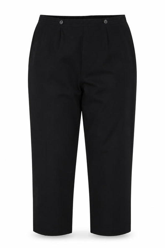 Front view of Bonmarché women’s black trousers, size UK 18, 28-inch leg