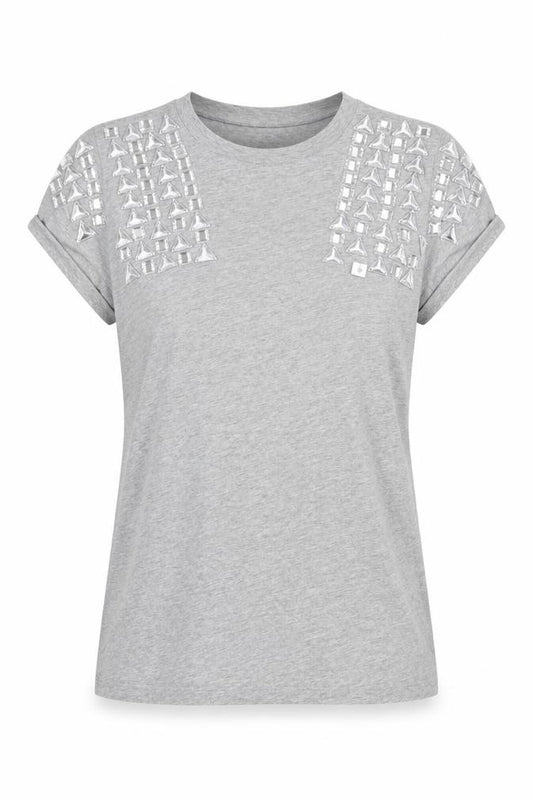 Front view of ASOS women’s grey basic t-shirt, size UK 8