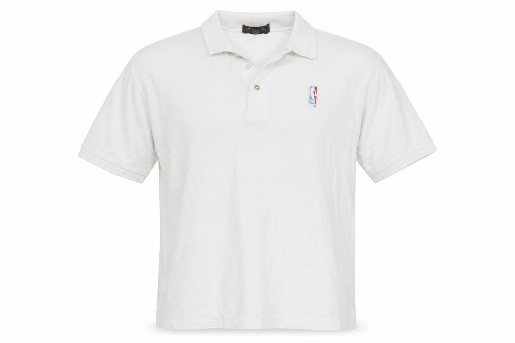Front view of Antigua men’s white batik polo, size L