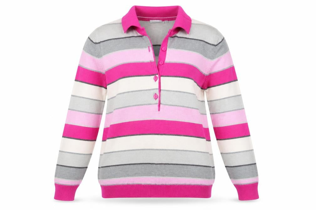 Front view of Rabe women’s pink striped jumper, size UK 12