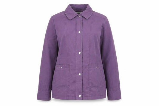 Front view of EWM women’s purple jacket, size UK 16