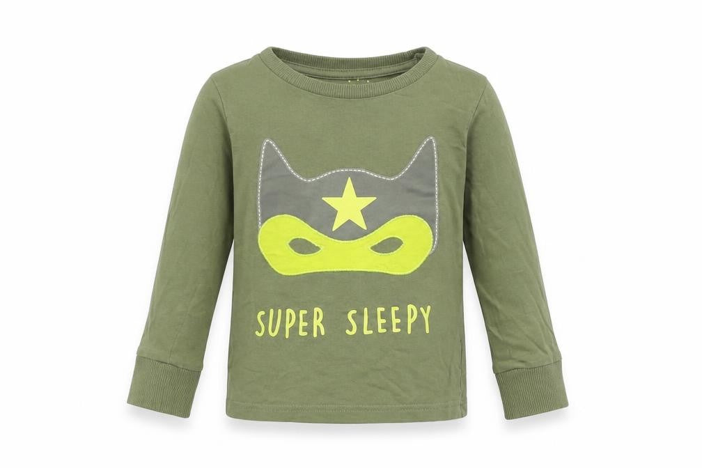 Front view of Mothercare boys’ green pyjama top, size 3-4, years