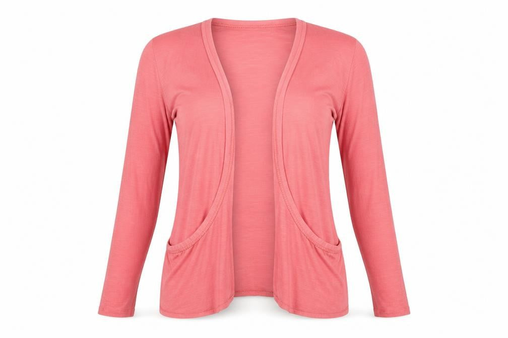 Front view of New Look women’s pink cardigan jumper, size UK 8