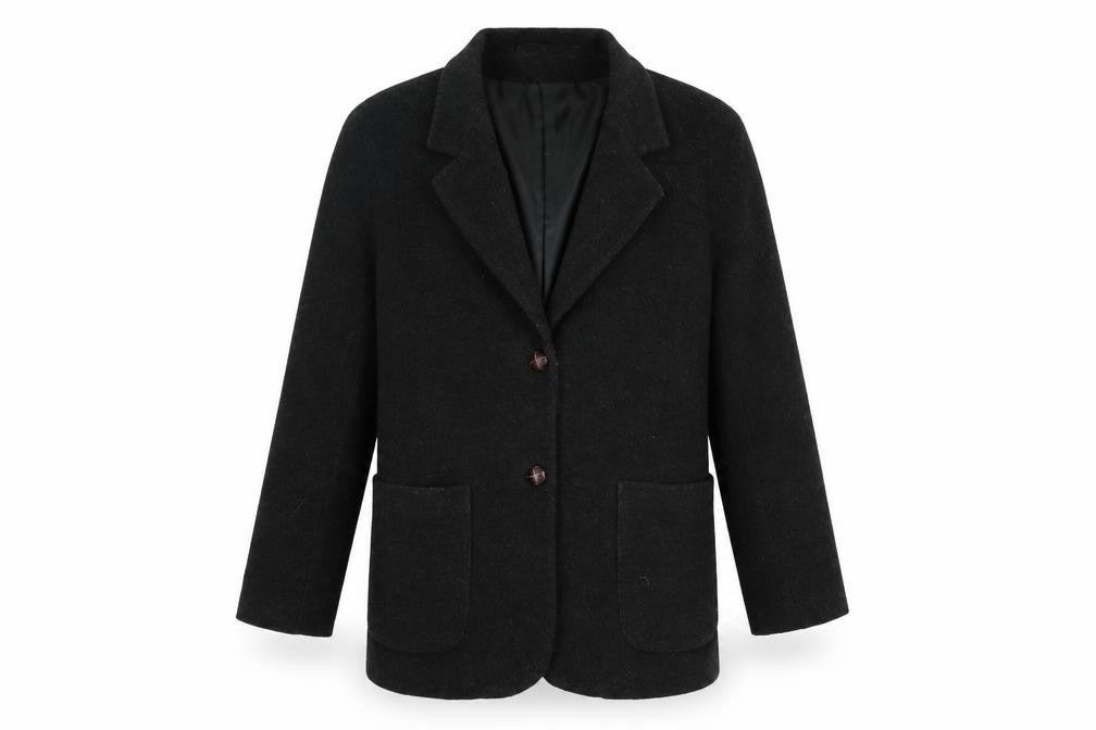 Front view of Preworn women’s grey pea coat blazer, size UK 12