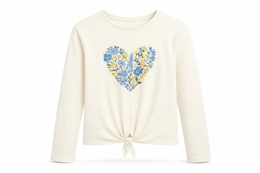 Front view of Tu girls’ beige jumper, size 10-11, years - flower heart
