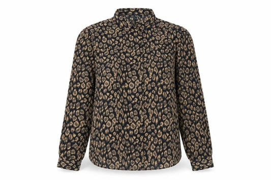 Front view of Next women’s black animal print basic button-up, size UK 10