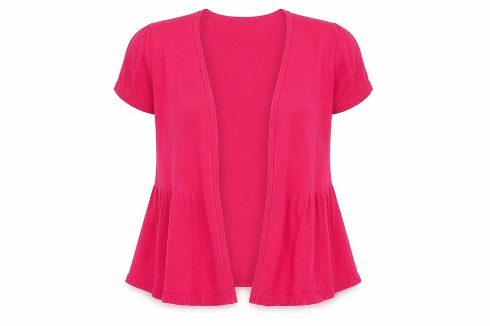 Front view of Tu women’s pink cardigan jumper, size UK 10