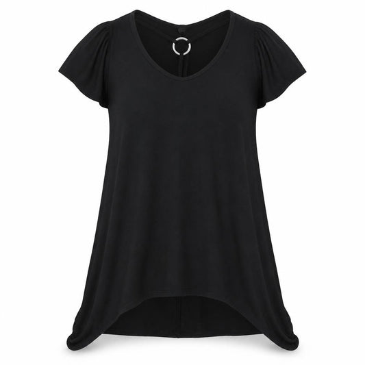 Front view of Atmosphere women’s black basic t-shirt, size UK 6