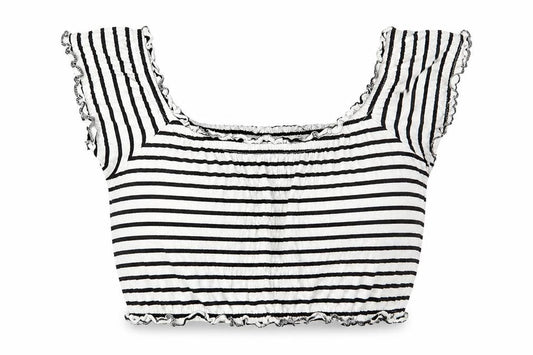 Front view of New Look women’s white striped basic tank, size UK 6