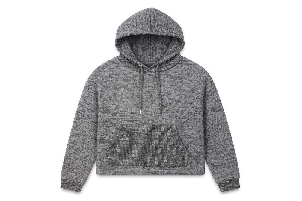 Front view of Primark women’s grey henley hoodie, size XS