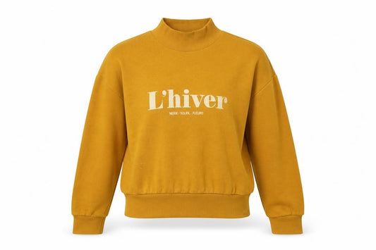 Front view of H&M women’s yellow pullover sweatshirt, size XS