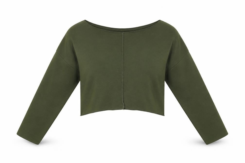 Front view of PRETTYLITTLETHING women’s green pullover sweatshirt, size UK 6, - cropped