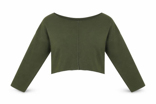 Front view of PRETTYLITTLETHING women’s green pullover sweatshirt, size UK 6, - cropped