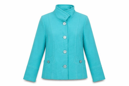 Front view of Debenhams women’s green overcoat coat, size UK 12