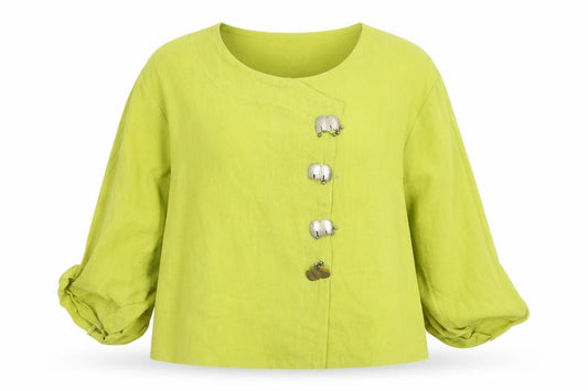 Front view of Miss Von Daring women’s green jacket blazer, size L