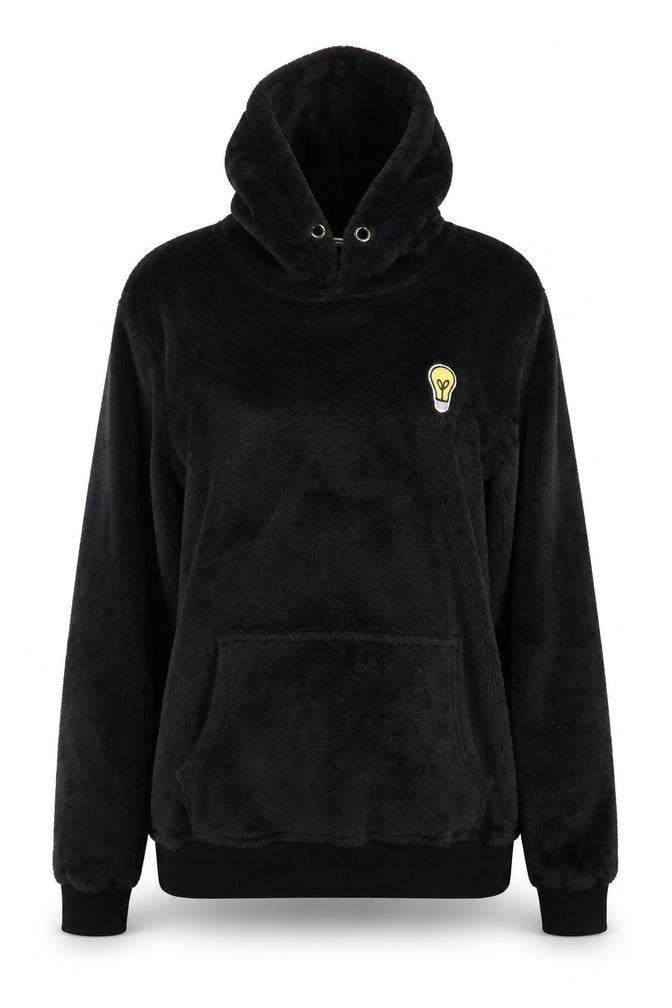 Front view of SHEIN women’s black pullover hoodie, size S