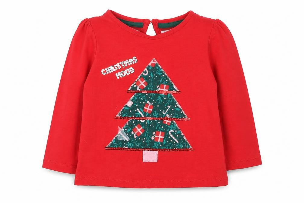 Front view of So Cute girls’ red basic t-shirt, size 12-18, months - christmas