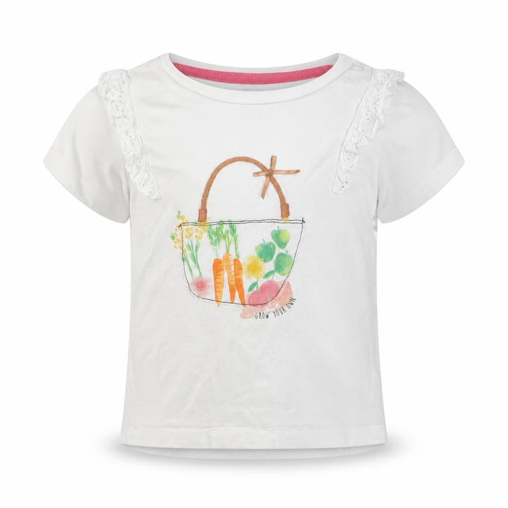 Front view of F&F girls’ white basic t-shirt, size 18-24, months