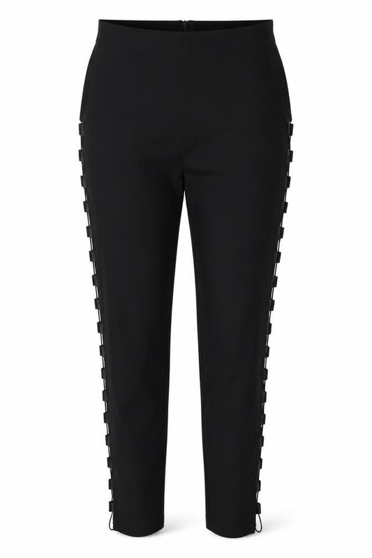 Front view of PRETTYLITTLETHING women’s black trousers, size UK 10, 28.5-inch leg