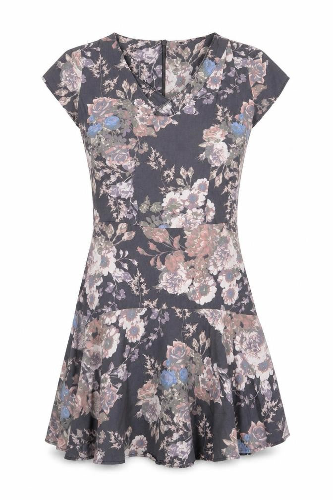 Front view of Next women’s grey floral t-shirt dress, size UK 6