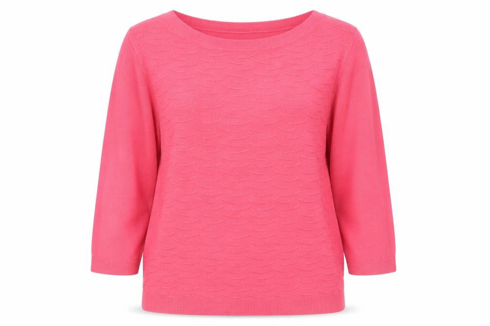 Front view of Bonmarché women’s pink knit jumper, size UK 14