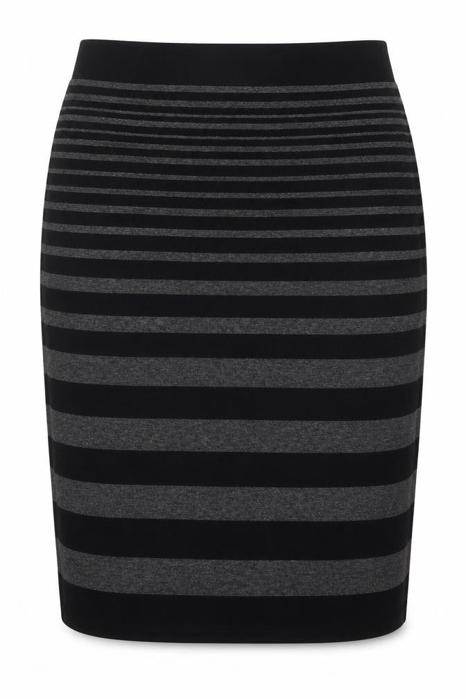 Front view of Next women’s black striped straight & pencil skirt, size UK 27, in