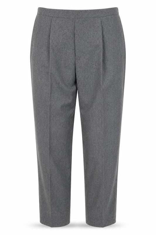 Front view of Dreamsfit women’s grey trousers, size UK 26, 25-inch leg