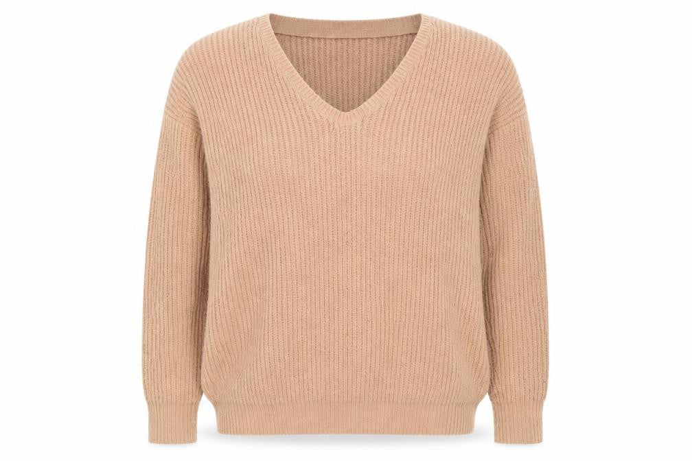 Front view of Atmosphere women’s beige knit jumper, size UK 8, - oversized